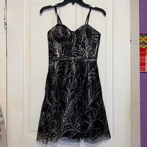 Black, sparkly, strapless cocktail dress!